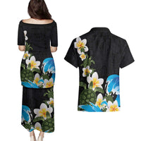 Hawaiian Plumeria and Turtle Couples Matching Puletasi and Hawaiian Shirt with Polynesian Tribal Art Pattern Vintage Vibes LT03 - Polynesian Pride