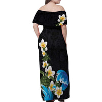 Hawaiian Plumeria and Turtle Family Matching Off Shoulder Maxi Dress and Hawaiian Shirt with Polynesian Tribal Art Pattern Vintage Vibes LT03 - Polynesian Pride