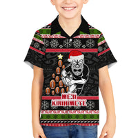 Personalized New Zealand Meri Kirihimete Family Matching Long Sleeve Bodycon Dress and Hawaiian Shirt Maori Warrior with Rugby Christmas Tree LT03 Son's Shirt Black - Polynesian Pride