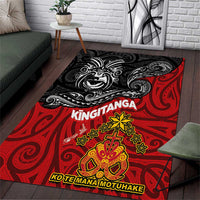 Maori King Movement Area Rug Ko Te Mana Motuhake Emblem with Moko and Polynesian Art Tattoo LT03 Red - Polynesian Pride