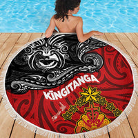Maori King Movement Beach Blanket Ko Te Mana Motuhake Emblem with Moko and Polynesian Art Tattoo LT03 - Polynesian Pride