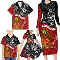 Maori King Movement Family Matching Long Sleeve Bodycon Dress and Hawaiian Shirt Ko Te Mana Motuhake Emblem with Moko and Polynesian Art Tattoo LT03 - Polynesian Pride