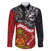 Maori King Movement Family Matching Long Sleeve Bodycon Dress and Hawaiian Shirt Ko Te Mana Motuhake Emblem with Moko and Polynesian Art Tattoo LT03 Dad's Shirt - Long Sleeve Red - Polynesian Pride