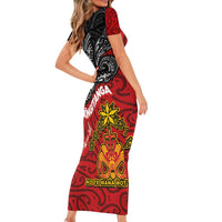Maori King Movement Family Matching Short Sleeve Bodycon Dress and Hawaiian Shirt Ko Te Mana Motuhake Emblem with Moko and Polynesian Art Tattoo LT03 - Polynesian Pride