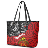Maori King Movement Leather Tote Bag Ko Te Mana Motuhake Emblem with Moko and Polynesian Art Tattoo LT03 - Polynesian Pride