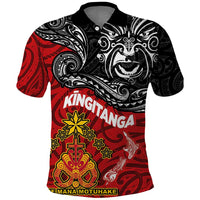 Maori King Movement Polo Shirt Ko Te Mana Motuhake Emblem with Moko and Polynesian Art Tattoo LT03 Red - Polynesian Pride