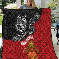 Maori King Movement Quilt Ko Te Mana Motuhake Emblem with Moko and Polynesian Art Tattoo LT03 Red - Polynesian Pride