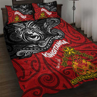 Maori King Movement Quilt Bed Set Ko Te Mana Motuhake Emblem with Moko and Polynesian Art Tattoo LT03 Red - Polynesian Pride