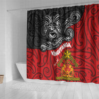 Maori King Movement Shower Curtain Ko Te Mana Motuhake Emblem with Moko and Polynesian Art Tattoo LT03 - Polynesian Pride