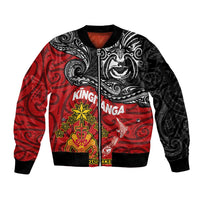 Maori King Movement Sleeve Zip Bomber Jacket Ko Te Mana Motuhake Emblem with Moko and Polynesian Art Tattoo LT03 Unisex Red - Polynesian Pride