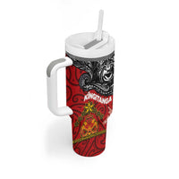Maori King Movement Tumbler With Handle Ko Te Mana Motuhake Emblem with Moko and Polynesian Art Tattoo LT03 - Polynesian Pride