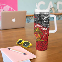 Maori King Movement Tumbler With Handle Ko Te Mana Motuhake Emblem with Moko and Polynesian Art Tattoo LT03 - Polynesian Pride