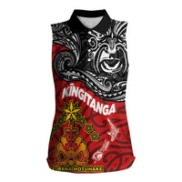 Maori King Movement Women Sleeveless Polo Shirt Ko Te Mana Motuhake Emblem with Moko and Polynesian Art Tattoo LT03 Female Red - Polynesian Pride