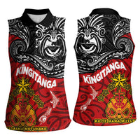 Maori King Movement Women Sleeveless Polo Shirt Ko Te Mana Motuhake Emblem with Moko and Polynesian Art Tattoo LT03 - Polynesian Pride