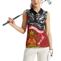 Maori King Movement Women Sleeveless Polo Shirt Ko Te Mana Motuhake Emblem with Moko and Polynesian Art Tattoo LT03 - Polynesian Pride