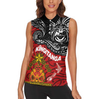 Maori King Movement Women Sleeveless Polo Shirt Ko Te Mana Motuhake Emblem with Moko and Polynesian Art Tattoo LT03 - Polynesian Pride