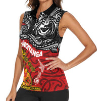 Maori King Movement Women Sleeveless Polo Shirt Ko Te Mana Motuhake Emblem with Moko and Polynesian Art Tattoo LT03 - Polynesian Pride