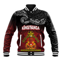 Personalised Maori King Movement Baseball Jacket Ko Te Mana Motuhake Emblem with Silver Ferns and Polynesian Art Tattoo LT03 Unisex Red - Polynesian Pride