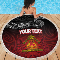 Personalised Maori King Movement Beach Blanket Ko Te Mana Motuhake Emblem with Silver Ferns and Polynesian Art Tattoo LT03 - Polynesian Pride