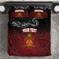 Personalised Maori King Movement Bedding Set Ko Te Mana Motuhake Emblem with Silver Ferns and Polynesian Art Tattoo LT03 Red - Polynesian Pride