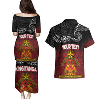 Personalised Maori King Movement Couples Matching Puletasi and Hawaiian Shirt Ko Te Mana Motuhake Emblem with Silver Ferns and Polynesian Art Tattoo LT03 - Polynesian Pride
