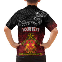 Personalised Maori King Movement Family Matching Off The Shoulder Long Sleeve Dress and Hawaiian Shirt Ko Te Mana Motuhake Emblem with Silver Ferns and Polynesian Art Tattoo LT03 - Polynesian Pride