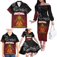 Personalised Maori King Movement Family Matching Off The Shoulder Long Sleeve Dress and Hawaiian Shirt Ko Te Mana Motuhake Emblem with Silver Ferns and Polynesian Art Tattoo LT03 - Polynesian Pride