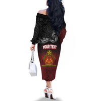 Personalised Maori King Movement Family Matching Off The Shoulder Long Sleeve Dress and Hawaiian Shirt Ko Te Mana Motuhake Emblem with Silver Ferns and Polynesian Art Tattoo LT03 - Polynesian Pride