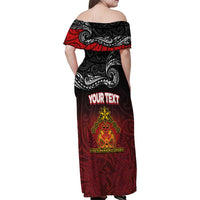 Personalised Maori King Movement Family Matching Off Shoulder Maxi Dress and Hawaiian Shirt Ko Te Mana Motuhake Emblem with Silver Ferns and Polynesian Art Tattoo LT03 - Polynesian Pride