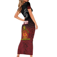 Personalised Maori King Movement Family Matching Short Sleeve Bodycon Dress and Hawaiian Shirt Ko Te Mana Motuhake Emblem with Silver Ferns and Polynesian Art Tattoo LT03 - Polynesian Pride