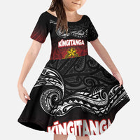 Personalised Maori King Movement Family Matching Summer Maxi Dress and Hawaiian Shirt Ko Te Mana Motuhake Emblem with Silver Ferns and Polynesian Art Tattoo LT03 Daughter's Dress Red - Polynesian Pride