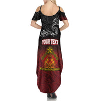 Personalised Maori King Movement Family Matching Summer Maxi Dress and Hawaiian Shirt Ko Te Mana Motuhake Emblem with Silver Ferns and Polynesian Art Tattoo LT03 - Polynesian Pride