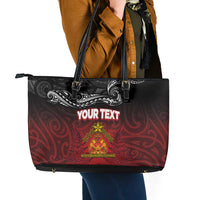 Personalised Maori King Movement Leather Tote Bag Ko Te Mana Motuhake Emblem with Silver Ferns and Polynesian Art Tattoo LT03 - Polynesian Pride