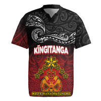 Personalised Maori King Movement Rugby Jersey Ko Te Mana Motuhake Emblem with Silver Ferns and Polynesian Art Tattoo LT03 Red - Polynesian Pride
