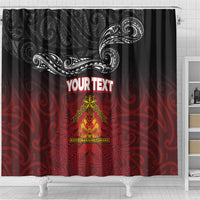 Personalised Maori King Movement Shower Curtain Ko Te Mana Motuhake Emblem with Silver Ferns and Polynesian Art Tattoo LT03 - Polynesian Pride