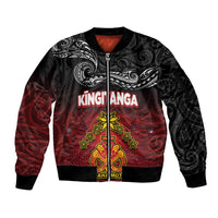 Personalised Maori King Movement Sleeve Zip Bomber Jacket Ko Te Mana Motuhake Emblem with Silver Ferns and Polynesian Art Tattoo LT03 Unisex Red - Polynesian Pride