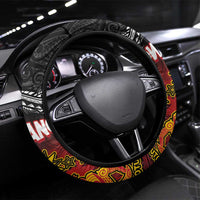 Maori King Movement Steering Wheel Cover Ko Te Mana Motuhake Emblem with Silver Ferns and Polynesian Art Tattoo LT03 Universal Fit Red - Polynesian Pride