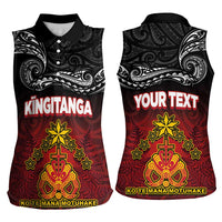 Personalised Maori King Movement Women Sleeveless Polo Shirt Ko Te Mana Motuhake Emblem with Silver Ferns and Polynesian Art Tattoo LT03 - Polynesian Pride