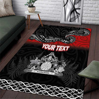 Personalised Maori King Movement Area Rug Te Paki-o-Matariki with Silver Ferns and Polynesian Art Tattoo LT03 Red - Polynesian Pride