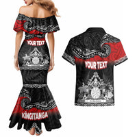 Personalised Maori King Movement Couples Matching Mermaid Dress and Hawaiian Shirt Te Paki-o-Matariki with Silver Ferns and Polynesian Art Tattoo LT03 - Polynesian Pride
