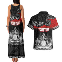 Personalised Maori King Movement Couples Matching Tank Maxi Dress and Hawaiian Shirt Te Paki-o-Matariki with Silver Ferns and Polynesian Art Tattoo LT03 - Polynesian Pride