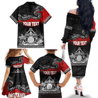 Personalised Maori King Movement Family Matching Off The Shoulder Long Sleeve Dress and Hawaiian Shirt Te Paki-o-Matariki with Silver Ferns and Polynesian Art Tattoo LT03 - Polynesian Pride