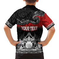 Personalised Maori King Movement Family Matching Off Shoulder Short Dress and Hawaiian Shirt Te Paki-o-Matariki with Silver Ferns and Polynesian Art Tattoo LT03 - Polynesian Pride
