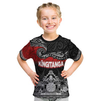 Personalised Maori King Movement Kid T Shirt Te Paki-o-Matariki with Silver Ferns and Polynesian Art Tattoo LT03 Red - Polynesian Pride