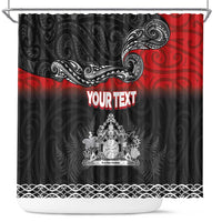Personalised Maori King Movement Shower Curtain Te Paki-o-Matariki with Silver Ferns and Polynesian Art Tattoo LT03 Red - Polynesian Pride