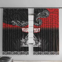 Personalised Maori King Movement Window Curtain Te Paki-o-Matariki with Silver Ferns and Polynesian Art Tattoo LT03 With Hooks Red - Polynesian Pride