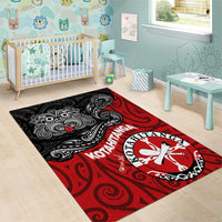 Maori Kotahitanga Area Rug Aotearoa Spirit with Maori Mask and Polynesian Art Tattoo LT03 - Polynesian Pride