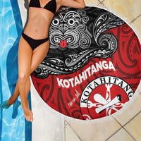 Maori Kotahitanga Beach Blanket Aotearoa Spirit with Maori Mask and Polynesian Art Tattoo LT03 - Polynesian Pride