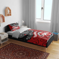 Maori Kotahitanga Bedding Set Aotearoa Spirit with Maori Mask and Polynesian Art Tattoo LT03 - Polynesian Pride