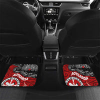 Maori Kotahitanga Car Mats Aotearoa Spirit with Maori Mask and Polynesian Art Tattoo LT03 Set 2pcs - Back Red - Polynesian Pride